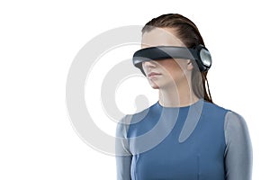 Beautiful woman using virtual reality headset