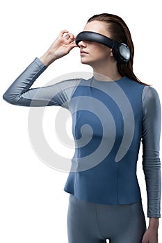 Beautiful woman using virtual reality headset