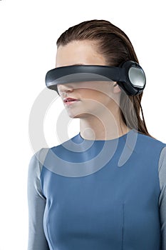 Beautiful woman using virtual reality headset