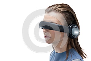 Beautiful woman using virtual reality headset