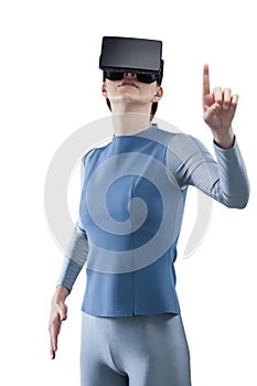 Beautiful woman using virtual reality headset using digital screen