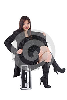 Beautiful woman with valise