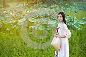 Beautiful woman with Vietnam culture traditional dress