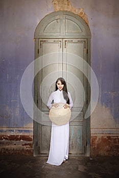 Beautiful woman with Vietnam culture traditional dress, Ao dai