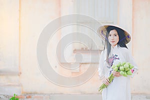 Beautiful woman with Vietnam culture tranditional dress