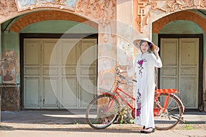Beautiful woman with Vietnam culture tranditional dress