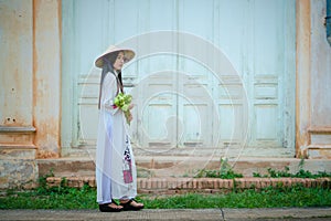 Beautiful woman with Vietnam culture tranditional dress