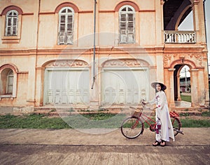 Beautiful woman with Vietnam culture tranditional dress