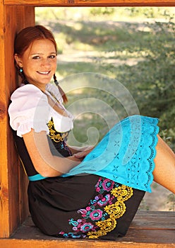 Beautiful Woman Wearing Bavarian Dirndl Dress