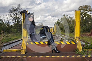 Beautiful woman wearing Catwoman costume