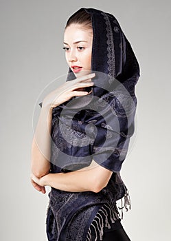 Beautiful woman wearing kashmir scarf