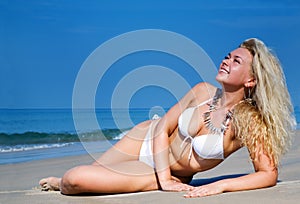 Beautiful woman in white bikini