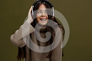 beautiful woman wireless headphones music fun technology Lifestyle