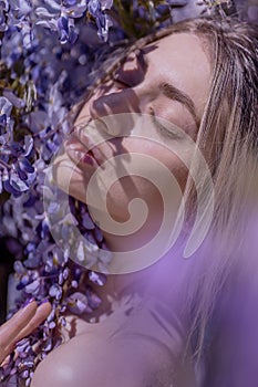 Beautiful woman in wisteria photoshoot portrait background beauty portrait photoshoot