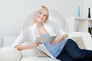 Beautiful woman working on computer