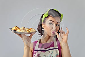 Beautiful woman with yummy biscuits.