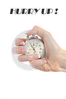 Beautiful womans hand with stop watch