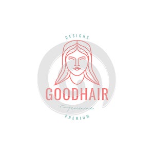 beautiful women feminist long hair smile minimalist lines logo design icon vector illustration