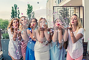 Beautiful Women Friends Having Fun At Bachelorette Party photo