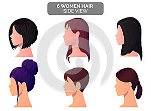Beautiful Women hairstyle Side View, Bun, blond, strait and short hair Premium Vector