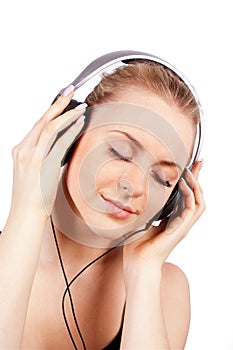 Beautiful women listening music