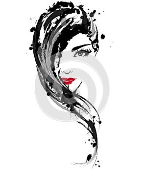 Beautiful women, logo women face makeup on white background, vector