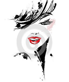 Beautiful women, logo women face makeup on white background, vector