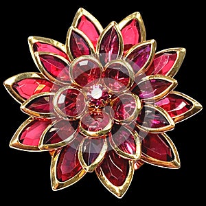 Beautiful women`s vintage gold brooch, with bright red crystals