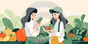 Beautiful women shopping vegetables and fruits