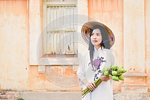 Beautiful women Vietnam with white ao dai dress