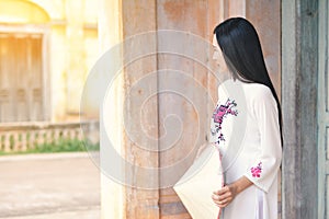 Beautiful women Vietnam with white ao dai dress