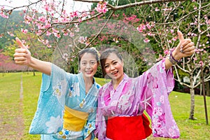 Women wearing traditional kimono clothing