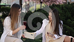 Beautiful women, Wine Outdoors, Friends Wine.