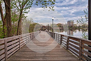 Beautiful wood bridge on river