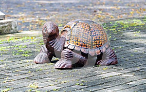 beautiful wood craft, big tortoise made from wood.