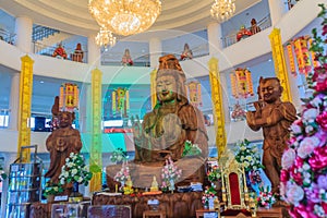 Beautiful wood statue of Guan Yin at Huay Pla Kang Temple, Chiang Rai, Thailand. Guan Yin is a female Bodhisattva in Thai Buddhism