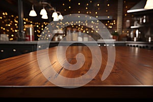 Beautiful Wood Table Top in Clean Pub Bar Interior - Perfect for Product Placement