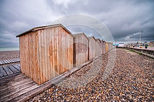 Beautiful wooden cabins on the shore of Dieppe, Normandy