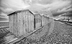 Beautiful wooden cabins on the shore of Dieppe, Normandy