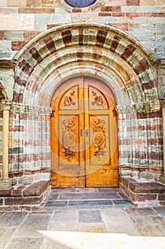 Doorway of Sacra of Saint Michael, Piedmont, Turin, Italy.