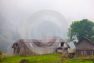 Beautiful wooden house on a green hill