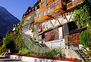 Beautiful Wooden house in Hallstatt village, on the coast of Hallstatt lake.