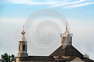 View of small wooden orthodox church in Russia