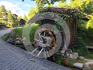 Beautiful wooden Watermill captured on the Nakasendo Road, Japan