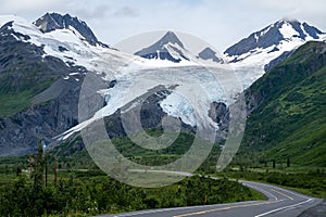 Beautiful Worthington Glacier along Alaska`s Richardson Highway near Valdez Alaska. Overcast day