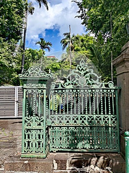 Beautiful wrought iron gate in the capital of Mauritius Port Louis.