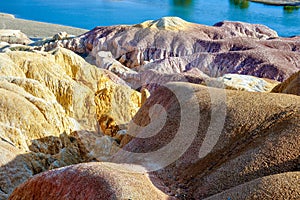 The beautiful Wucai Beach and blue water in Colorful Beach scenic spot in Xinjiang,China