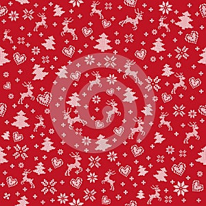 Beautiful Xmas pattern with ornaments. Red and white Christmas pattern. Vector illustration