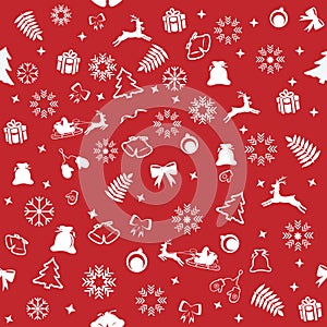 Beautiful Xmas pattern with ornaments. Red and white Christmas pattern. Vector illustration