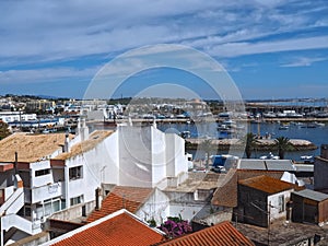 Beautiful yacht harbor of the city of Lagos, Algarve, Portugal